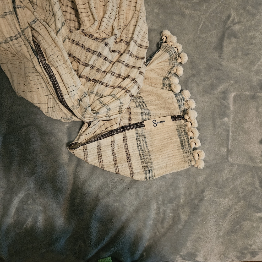 Beige and Green Plaid Scarf
